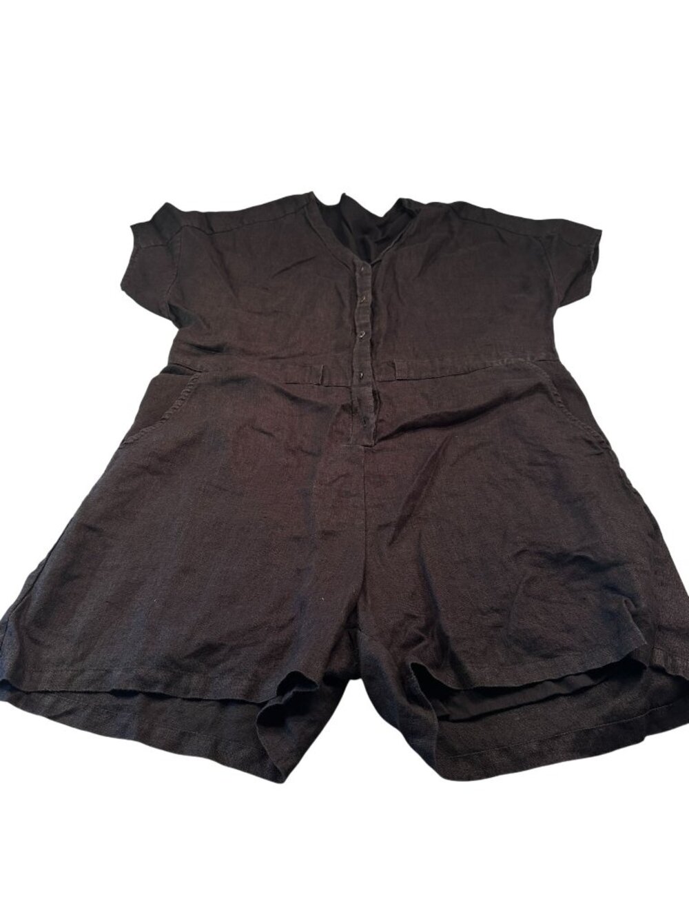 Reistor Hemp Button Up Short Romper Womens Relaxed Short Sleeve Black India